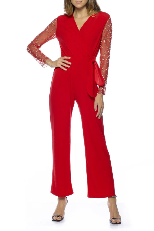 Women's Jumpsuits with Collarless DesignMarina 268040 Long Sleeve Formal Eevening Jumpsuit