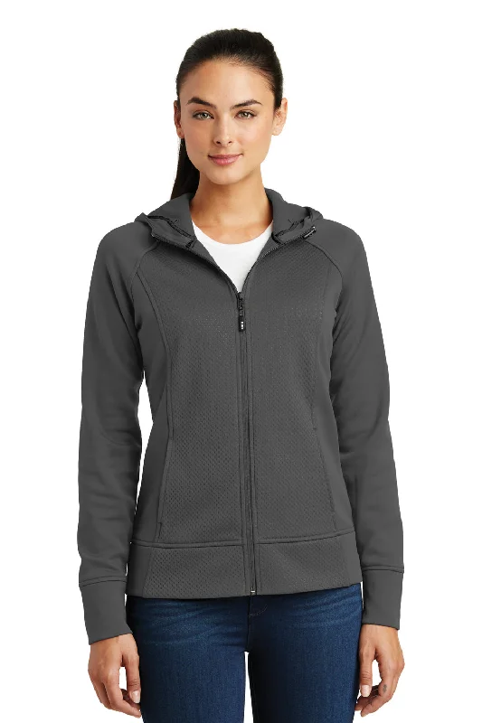 Women's Hooded Sweatshirts with Button PocketsSport-Tek Womens Rival Tech Moisture Wicking Fleece Full Zip Hooded Sweatshirt Hoodie w/ Pockets - Iron Grey - Closeout