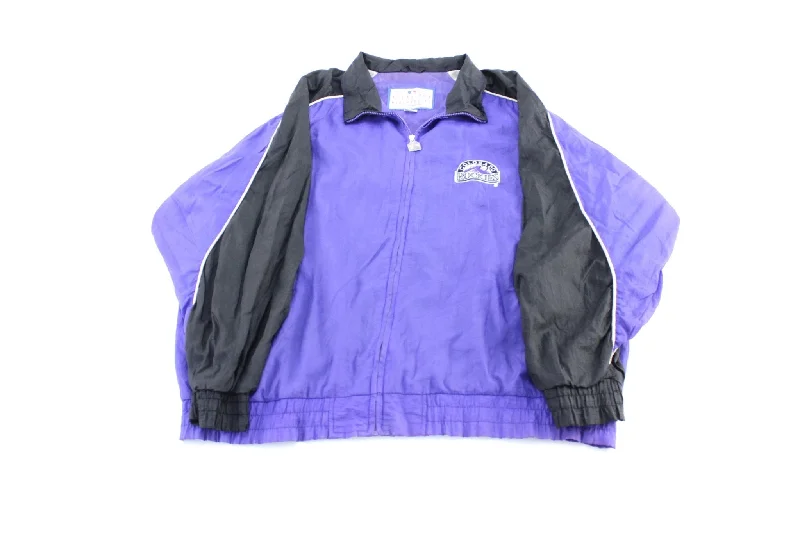 Women's Rain CoatsWomen's Coats with Fur Trimmed CollarColorado Rockies Embroidered Black & Purple Zip Up Jacket