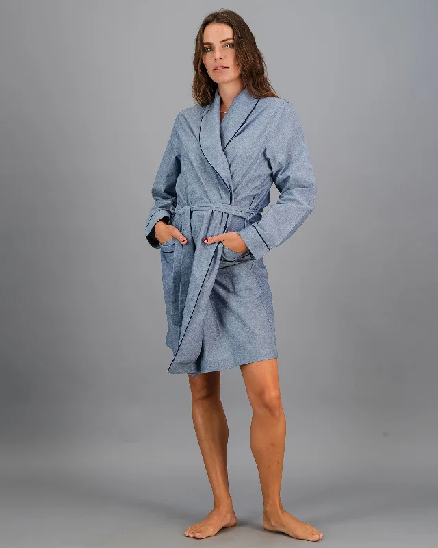 women's pajamas for all-night comfortWomens Gown - Chambray Indigo - Navy Piping