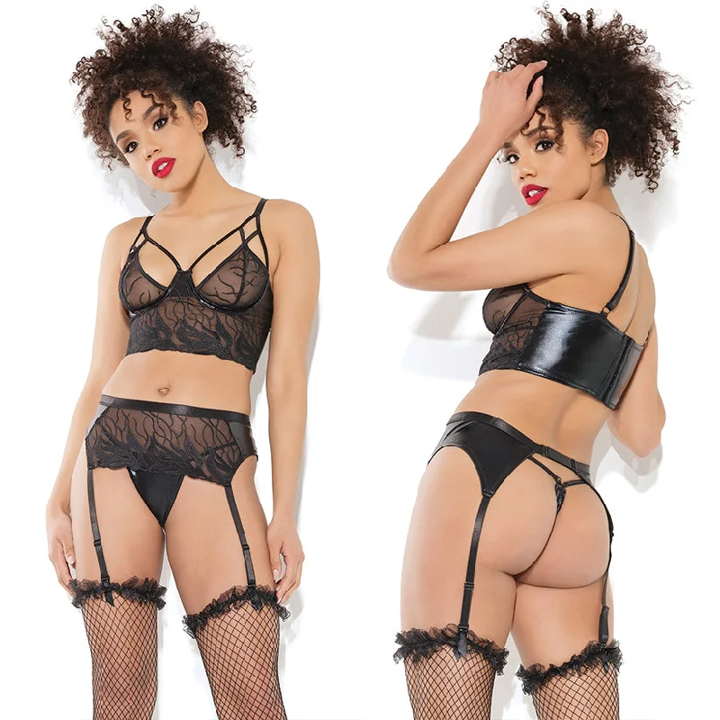 mastectomy bra with foam liningCoquette Longline Bra Garter Belt & G-String Set-Black X-Large-Hanging