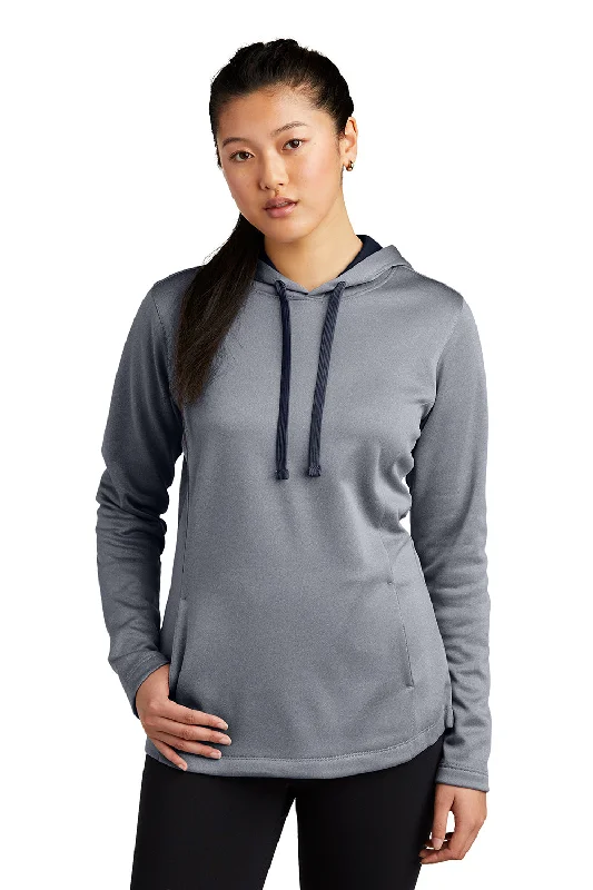 Women's Hooded Sweatshirts with Cinched WaistSport-Tek Womens Heather Sport-Wick Moisture Wicking Fleece Hooded Sweatshirt Hoodie w/ Pouch Pocket - Heather True Navy Blue