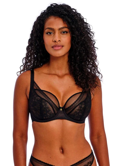 lace overlay braSydnie Black Uw High Apex Plunge Bra