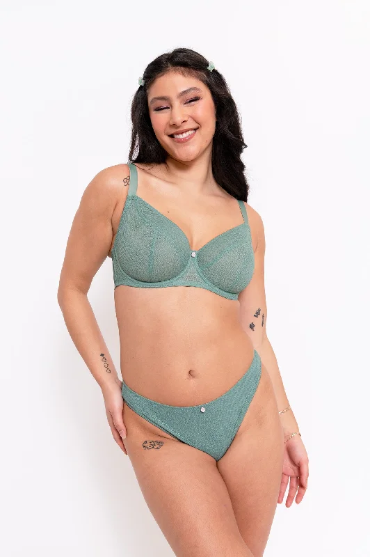 plus-size lace thong panties with stretch fabricHappy Bum Brazilian Brief Sage Green