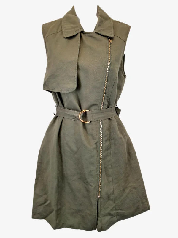 Women's Mandarin-Neck DressesForever New Olive Sleeveless Trench Mini Dress Size 8