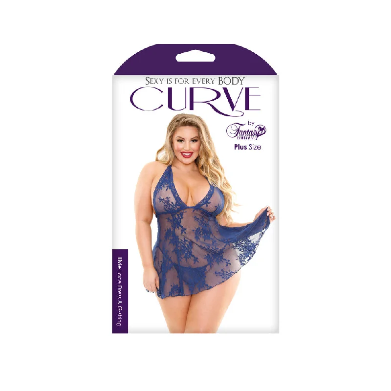 women's pajamas with an elasticized cuffsLivie Lace Dress & G-string - 1X/2X Boxed