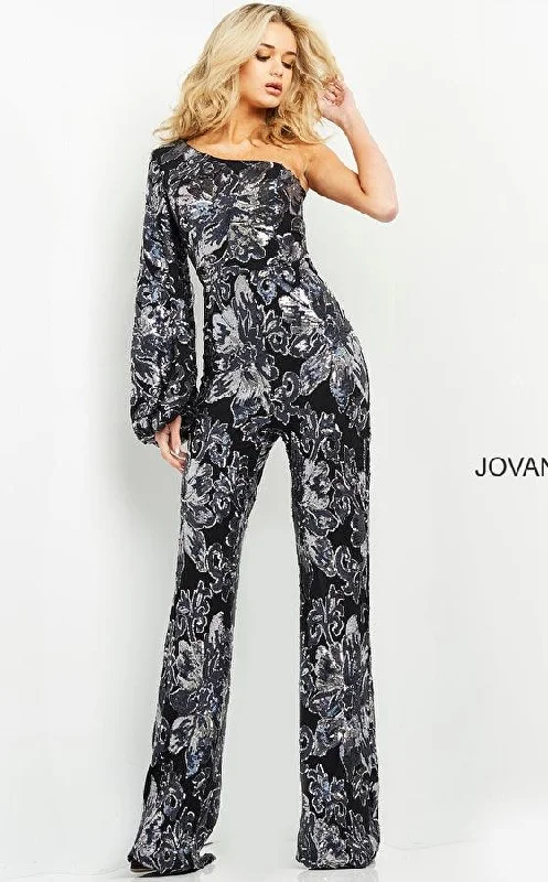 Women's Jumpsuits with Ankle LengthJovani 03425 One Shoulder Jumpsuits