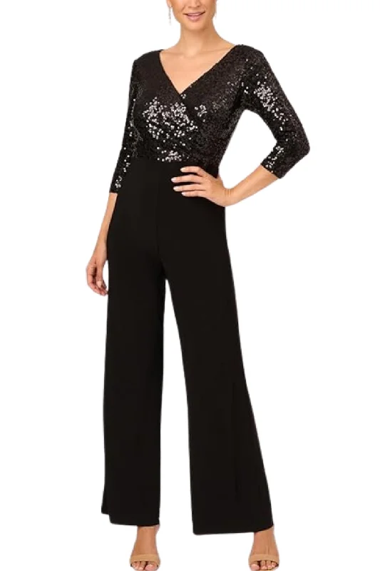 Women's Jumpsuits with Shirt CollarAdrianna Papell AD5E210877 Long Sequin Formal Mother of the Bride Jumpsuit