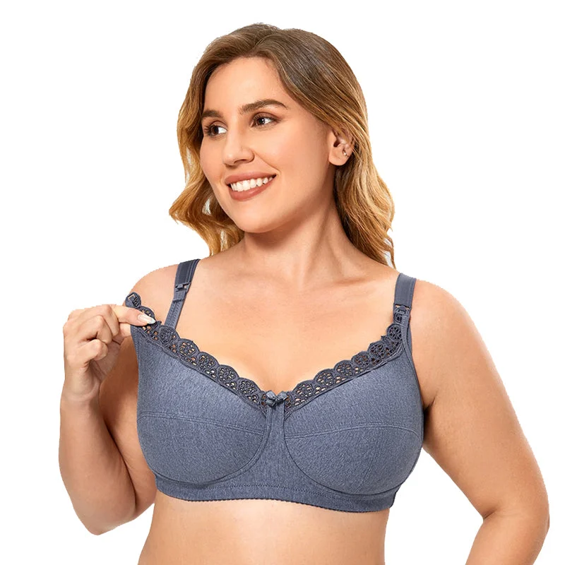 lace-up back bra for a custom fitFull cup wireless nursing bra, blue and lantana (size 34-46, B-H)