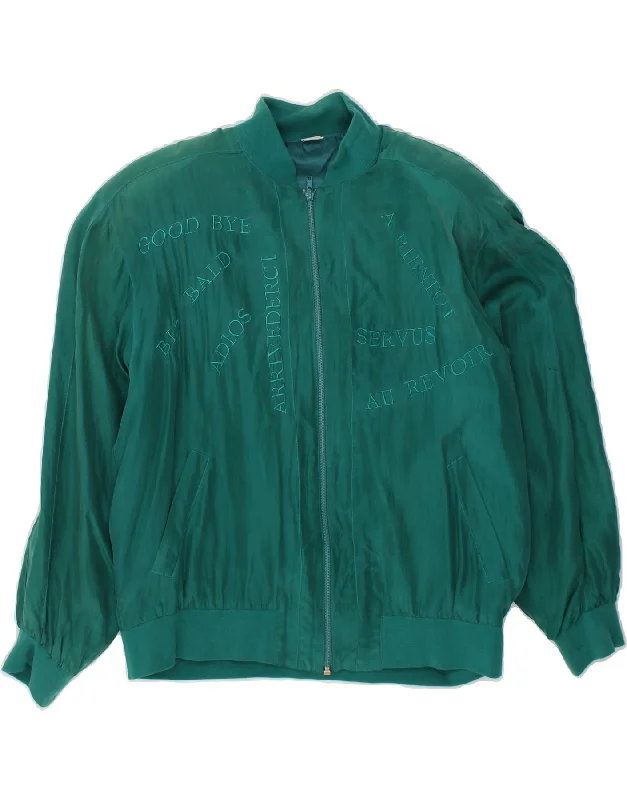 Women's Windbreaker CoatsWomen's Coats with Fur Trimmed BeltVINTAGE Womens Graphic Bomber Jacket EU 40 Medium Green Silk