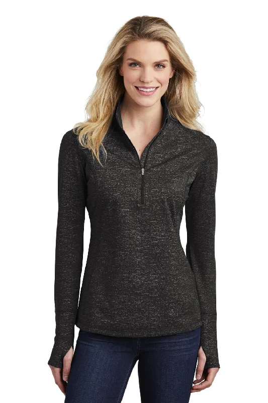 Women's Hooded PulloversSport-Tek Womens Sport-Wick Moisture Wicking 1/4 Zip Sweatshirt - Black - Closeout