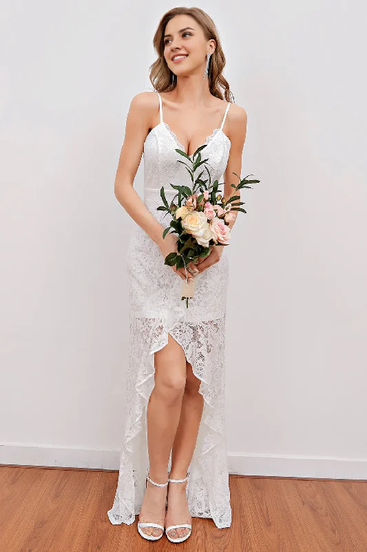 Women's High-Neck DressesWhite Lace Beach Wedding Dress V-Neck Slip Dress Wedding Guest Party Dress