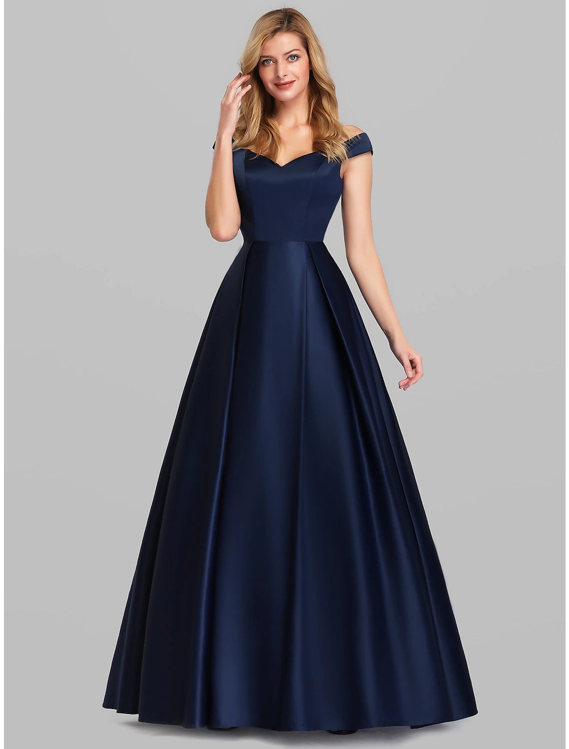 Women's Rounded Collar DressesBall Gown Party Dress Elegant Quinceanera Prom Birthday Dress Off Shoulder Short Sleeve Floor Length Satin with Pleats