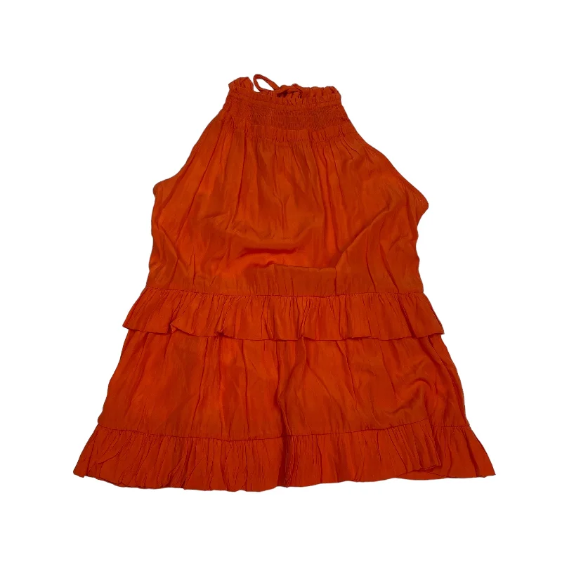 Women's Blouse with V-Shaped CollarOrange Blouse Sleeveless Petal Roz, Size L