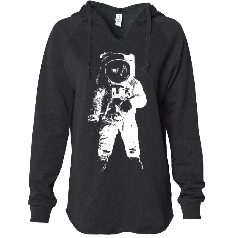 Women's Hooded Sweatshirts with Zipper ClosureSpace Astronaut Man on The Moon White Print Women's Soft Hooded Pullover