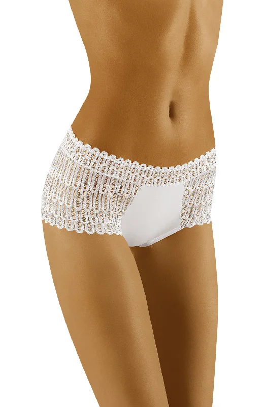 lightweight silk panties with a stretch lace trim for a flirty lookWolbar Bari White