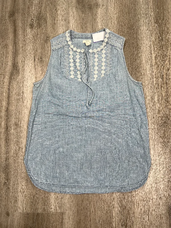 Women's Blouse with Collarless DesignBlue Denim Blouse Sleeveless J. Crew, Size Xs