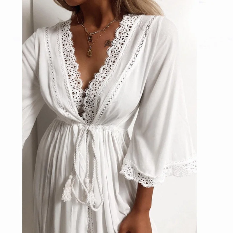 women's pajamas for hot summer nightsEmbroidered Satin Lace Bathrobe