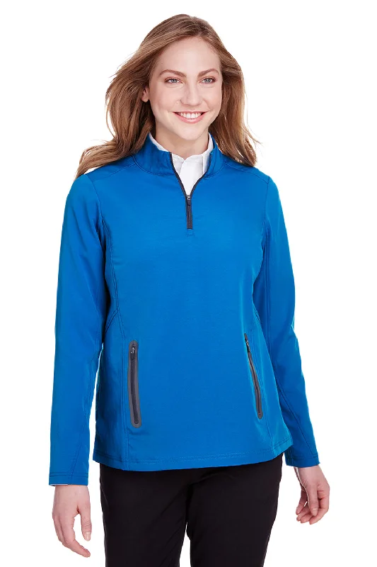 Women's Hooded Sweatshirts with Slant PocketsNorth End Womens Quest Performance Moisture Wicking 1/4 Zip Sweatshirt w/ Pockets - Olympic Blue/Carbon Grey - Closeout