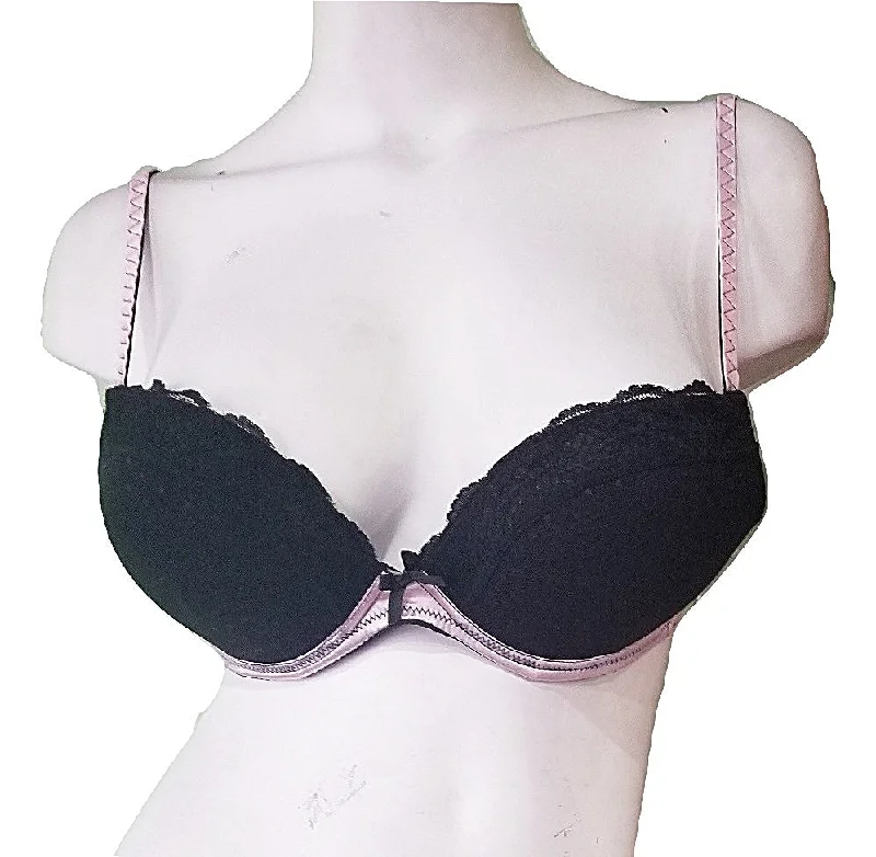 plus-size full-bust braBlack Mesh Pink Satin Push-Up Bra