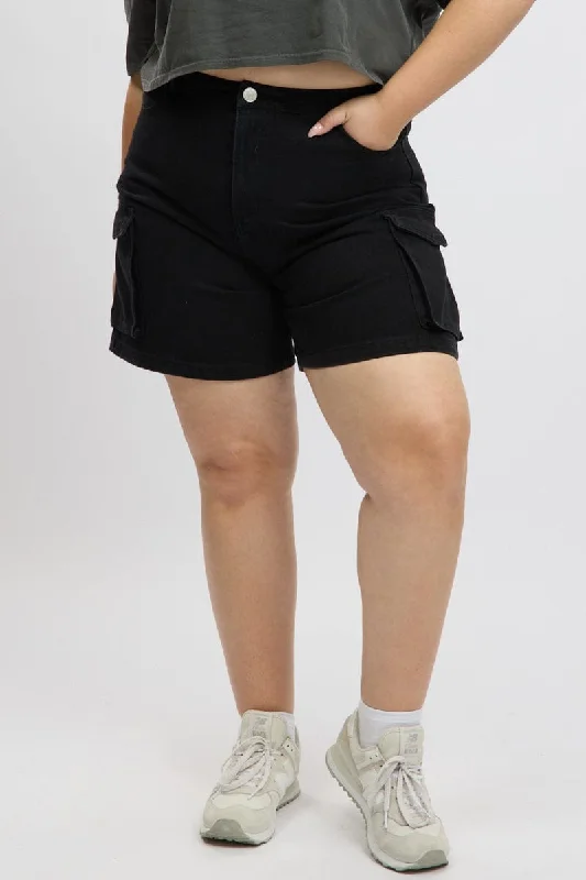 Women's Jodhpurs with Rounded CollarBlack Cargo Shorts High Rise