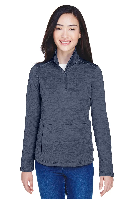 Women's Hooded Sweatshirts with Heavyweight FabricDevon & Jones Womens Newbury Fleece 1/4 Zip Sweatshirt w/ Pouch Pocket - Heather Navy Blue