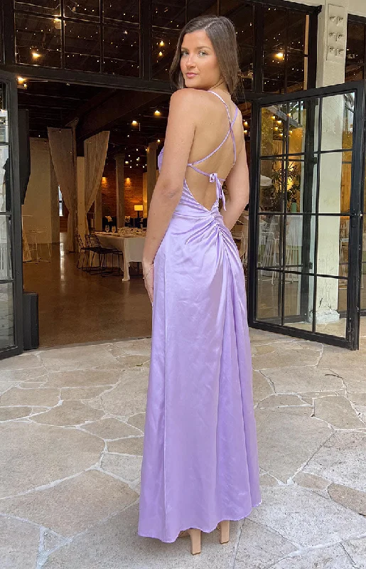 Women's Wide Collar DressesBlaise Lilac Satin Maxi Dress