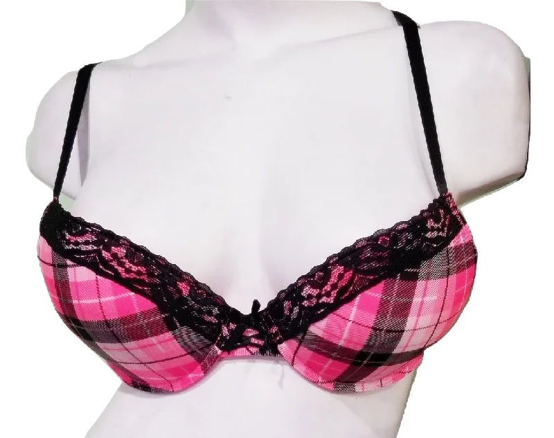 wireless bra for daily wearPink Plaid Push-up Bra