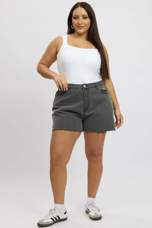  Women's High-Waisted PantsGrey Relaxed Shorts High Rise