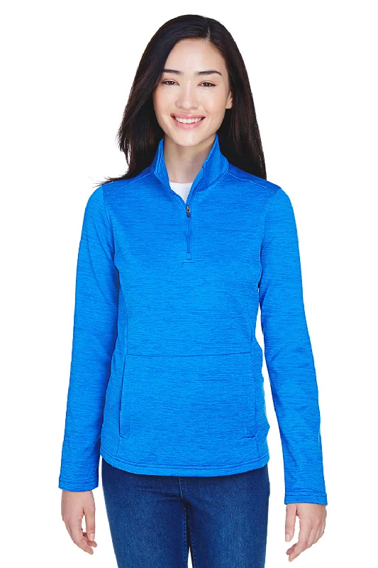 Women's Hooded Sweatshirts with Thermal FabricDevon & Jones Womens Newbury Fleece 1/4 Zip Sweatshirt w/ Pouch Pocket - Heather French Blue