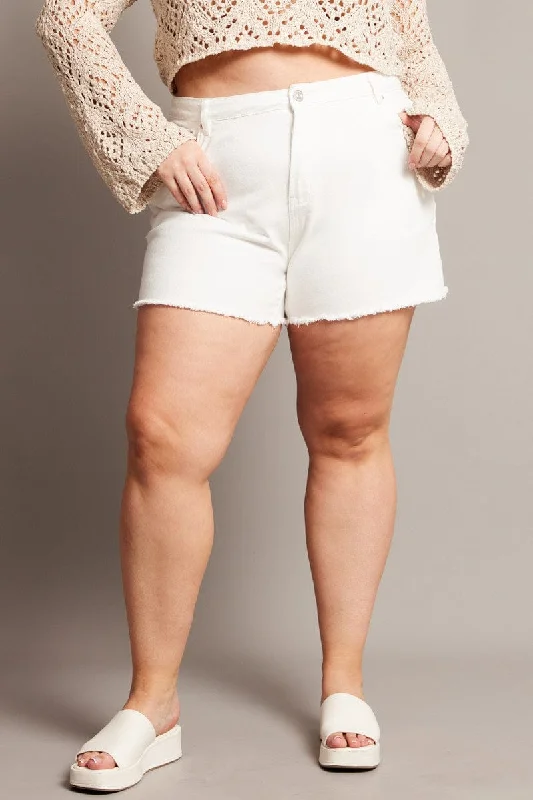 Women's Jodhpurs with Collarless DesignWhite Relaxed Shorts High Rise