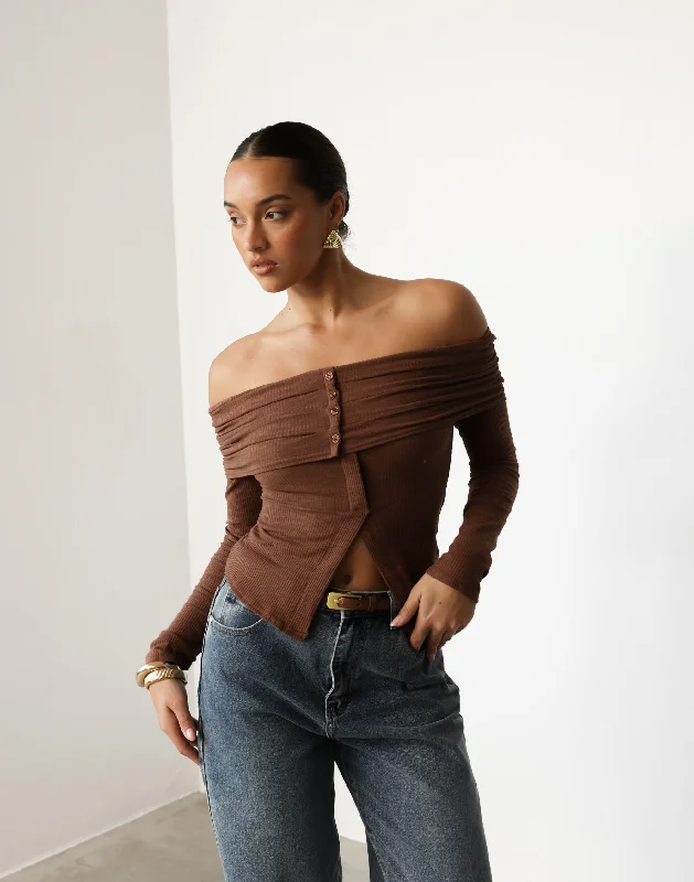 Women's Blouse with Peter Pan CollarKahlia Top (Brown)